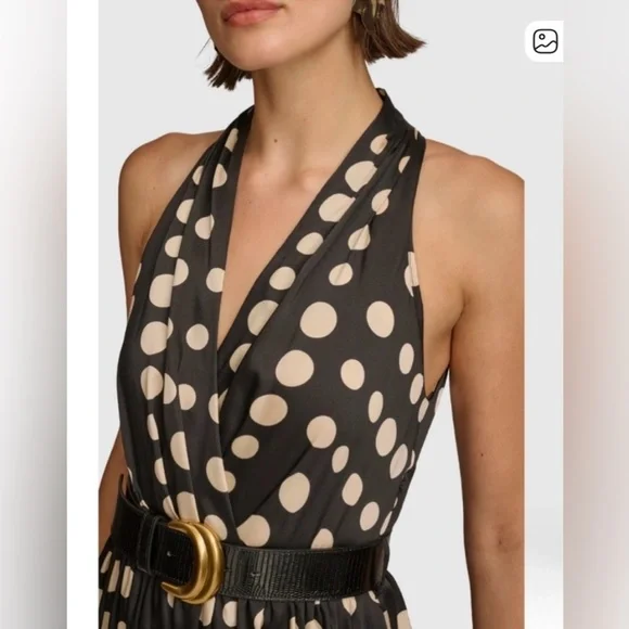 Donna Karen Polka Dot Halter Dress - Black and White - Picture 2 of 6